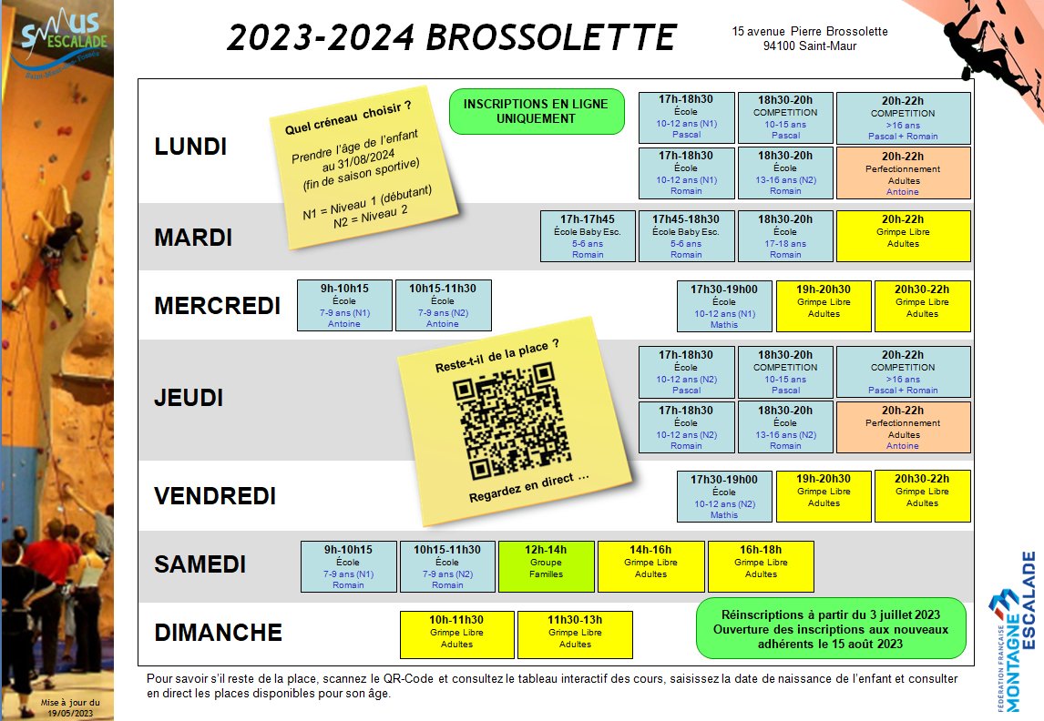 Planning prévisionnel pour la Saison 20232024 SMUS Escalade